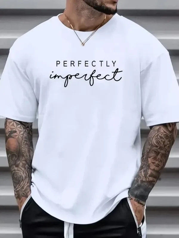 Bărbați Alb Oversize Guler Bicicletă Imprimat Tricou de Vară 1