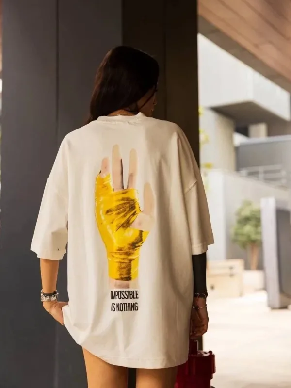 Γυναικείο Λευκό Oversize Στρογγυλό Λαιμό Τυπωμένο Κοντομάνικο Μπλουζάκι 2