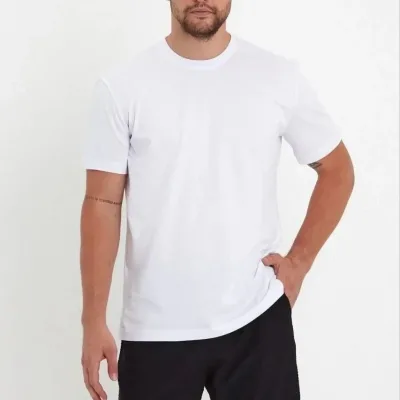 Erkek Beyaz Regular Fit Bisiklet Yaka Penye Tişört 2