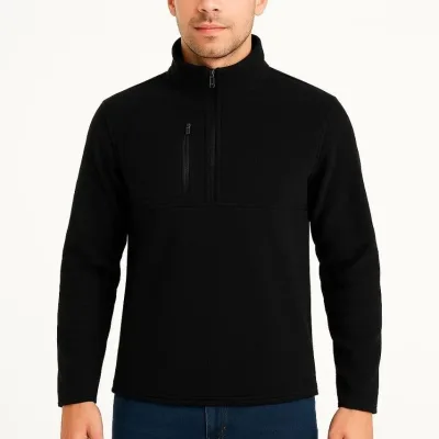 Pánský černý poloviční zip stojáček polarový svetr s náprsní kapsou 2