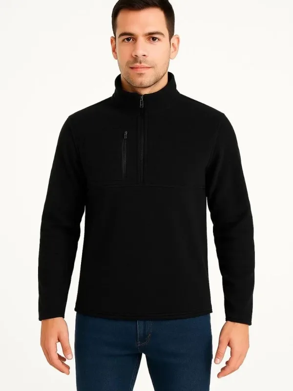 Pánský černý poloviční zip stojáček polarový svetr s náprsní kapsou 2