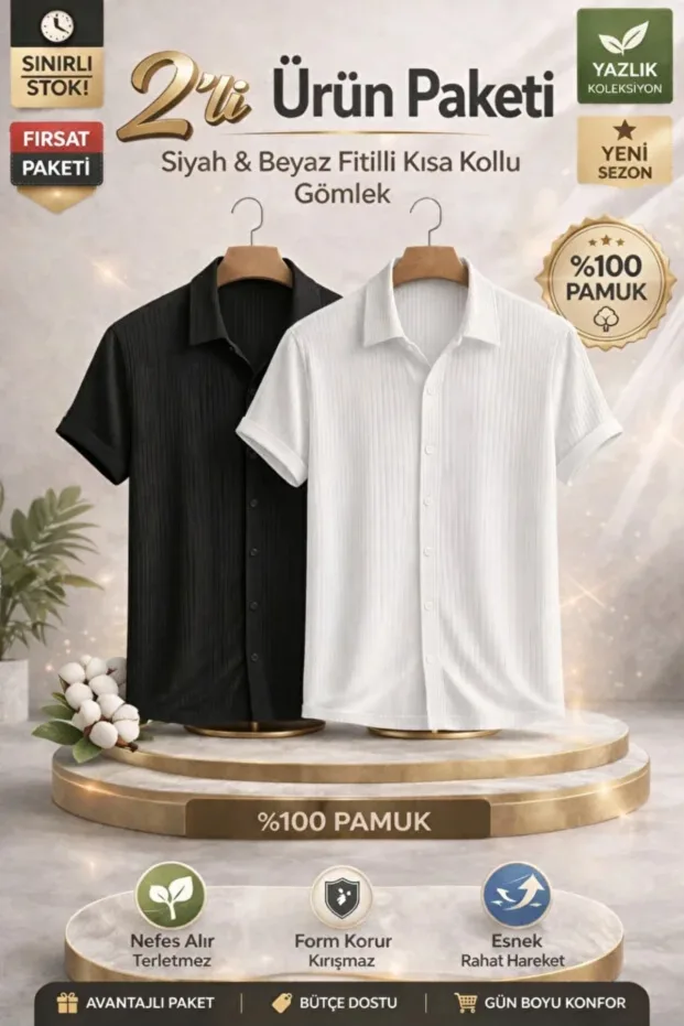 Nero Bianco 2 Pezzi Maschio Oversize Cotone Costina Camicia 1