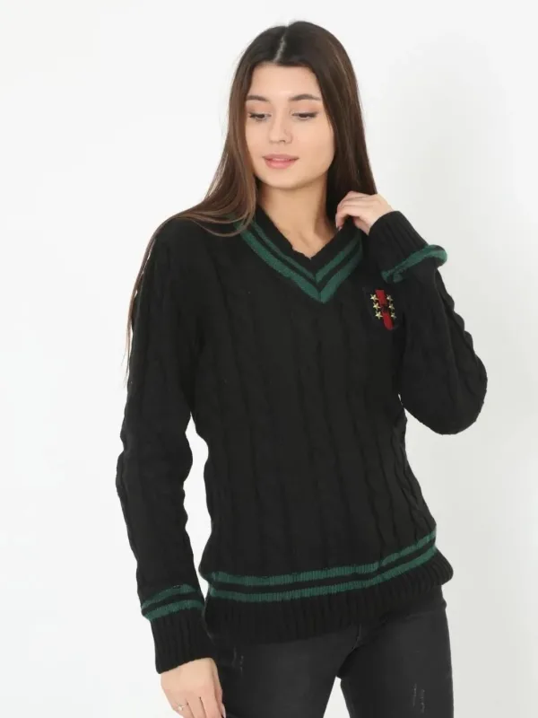 Women's Black V-Neck Knitted Cardigan 2