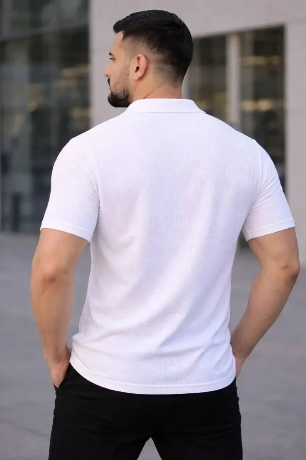 Pánská 2dílná sada waffle látka otevřený límec s knoflíky regular fit košile 7