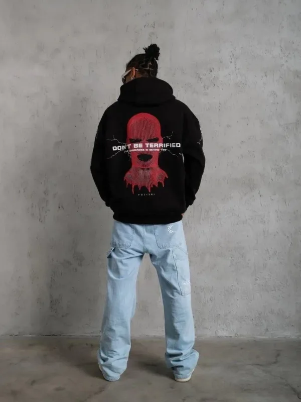 Bărbați Negru Oversize 3 Fire Bumbac Glugă Imprimat Buzunar Sweatshirt 4
