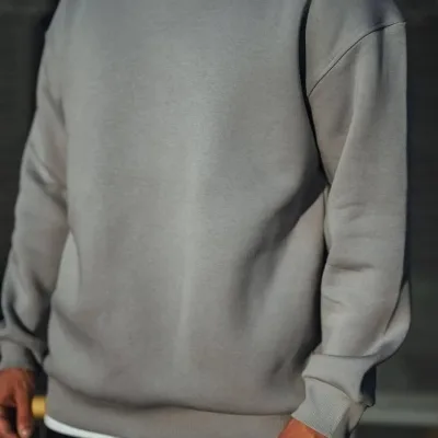 Muški sivi 3 pređe pamučni basic bicikli kragna sweatshirt 1