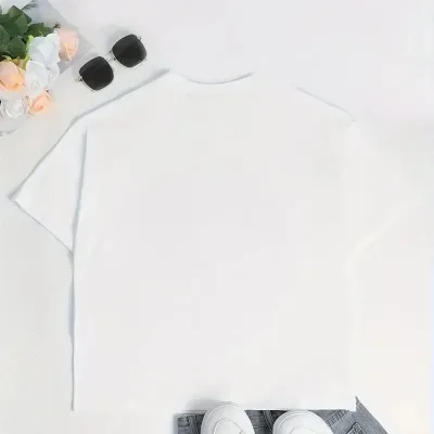 Damski Biały Oversize Rowerowy Kołnierz Kaczka Nadruk T-shirt 4