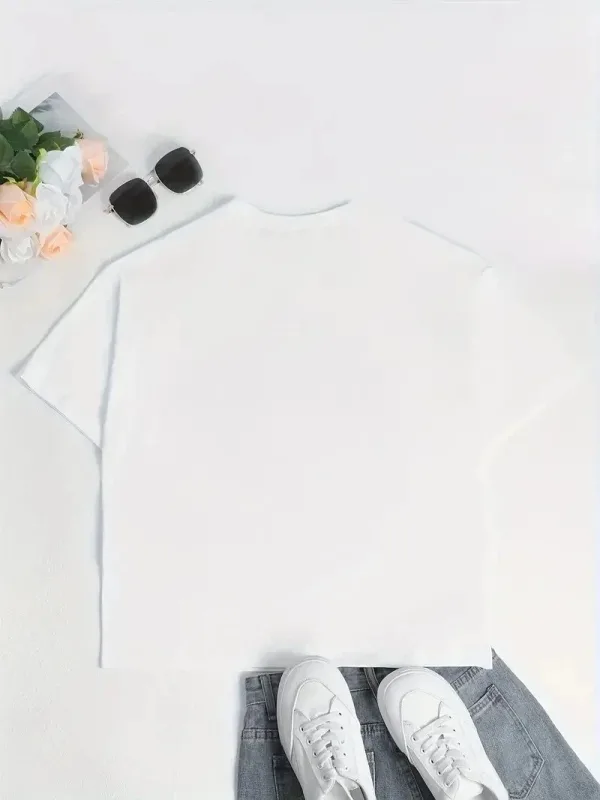Damski Biały Oversize Rowerowy Kołnierz Kaczka Nadruk T-shirt 4