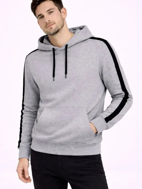 Pánský oversized bavlněný sweatshirt s kapucí a pruhy, šedý, 3 nitě 1
