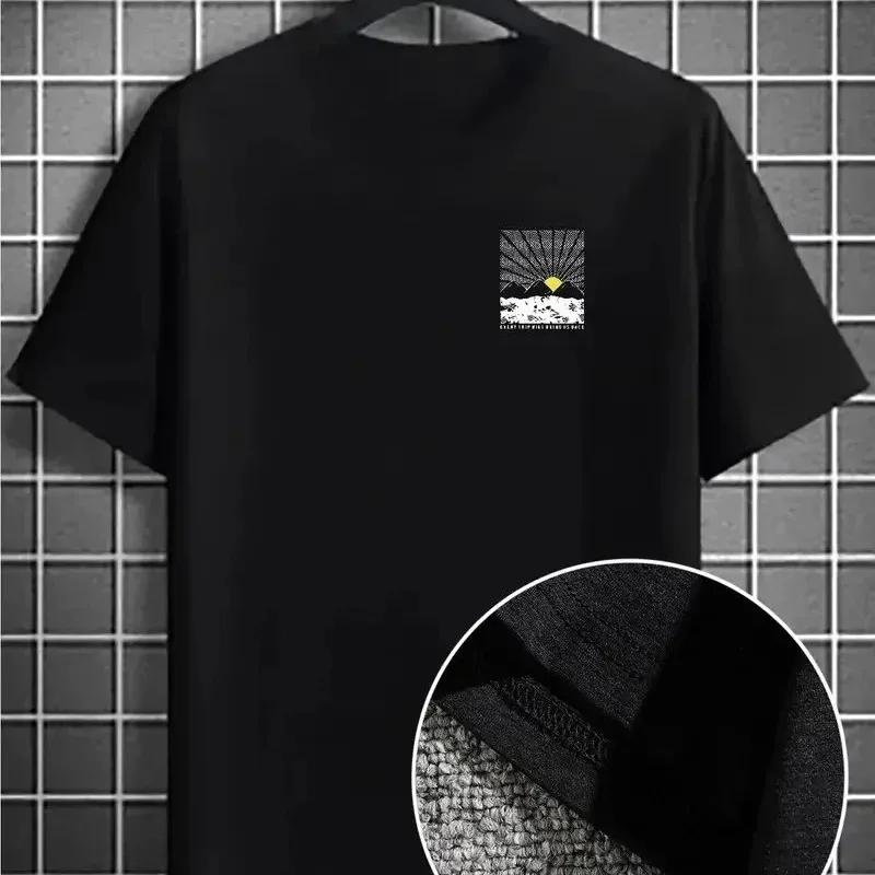 Barbati Negru Maneca Scurta Tricou de Vara cu Grafica Munte