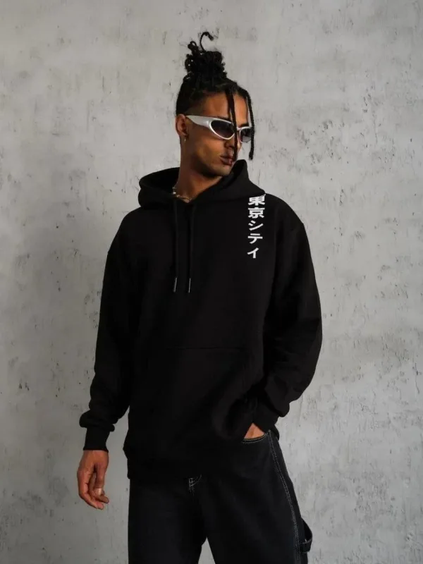 Mêr Reş Oversize 3 Têl Pembeyî Bi Kevanê Çapkirî Sweatshirt 1