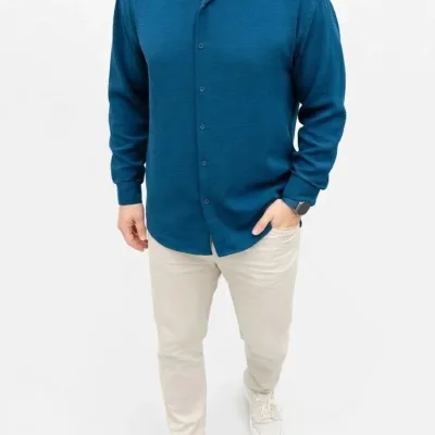Muška indigo oversize dugi rukavi udoban kroj košulja 3