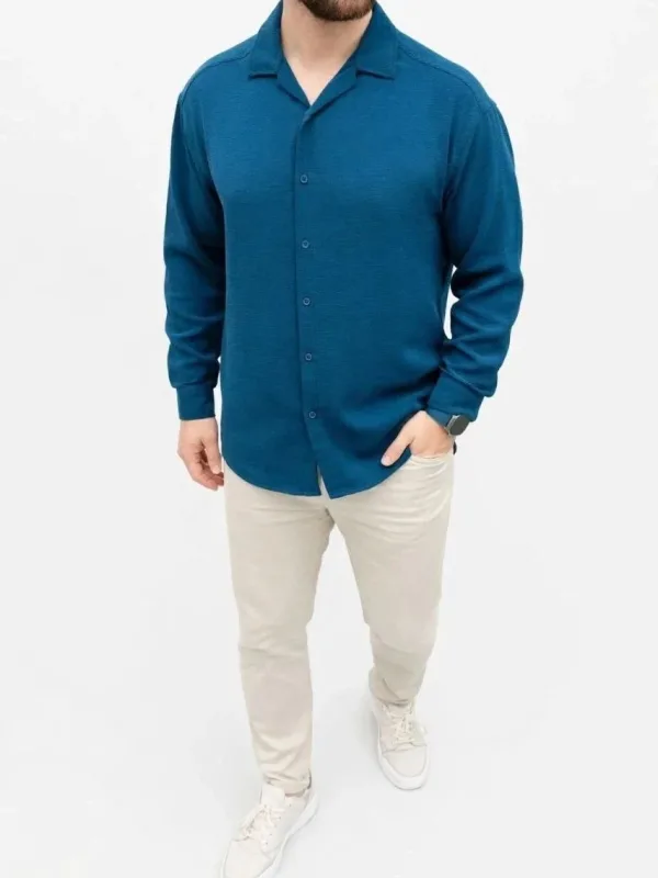 Muška indigo oversize dugi rukavi udoban kroj košulja 3