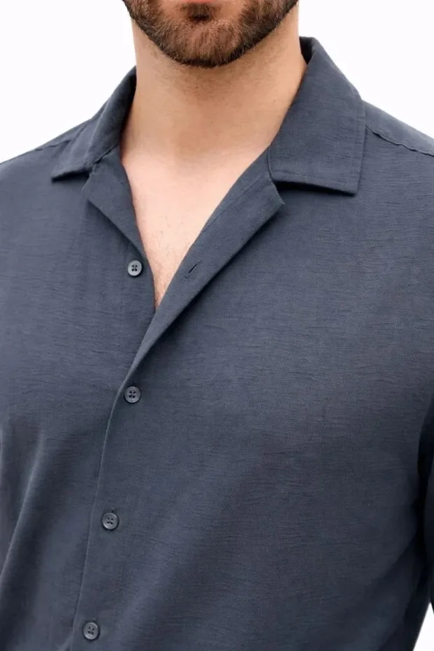 Erkek Füme Oversize Uzun Kollu Düz Gömlek 2