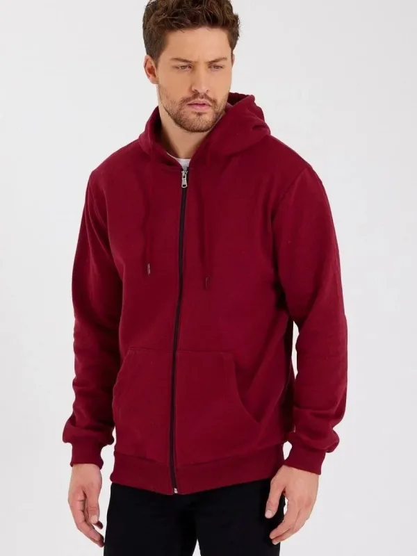 Barbat Visiniu 3 Fire Bumbac Fermoar Complet Glugă Sweatshirt 4