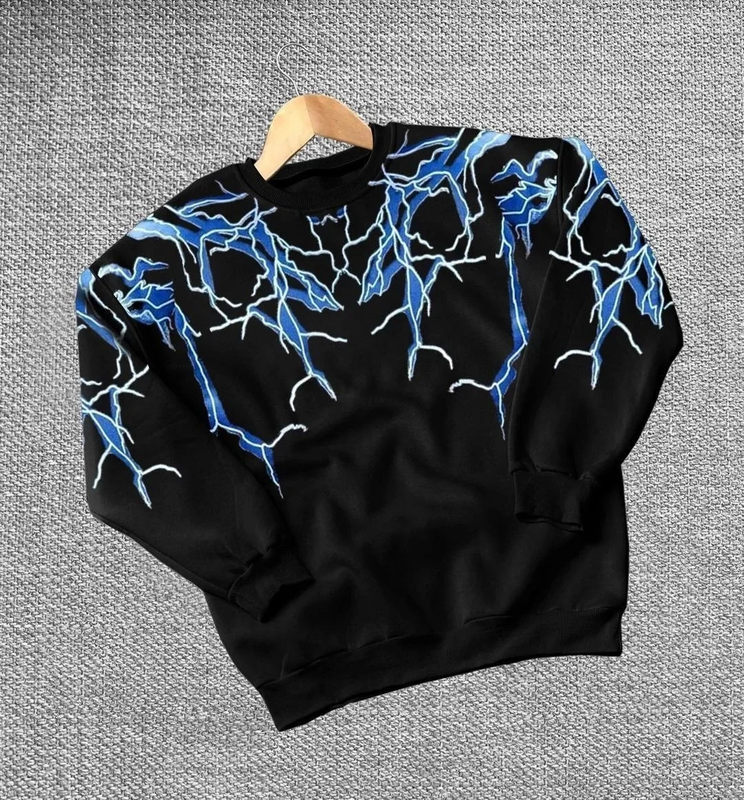 Jinê Reş 3 Têl Pembû Bi Çapî Birûskê Stûyê Bisîklet Sweatshirt
