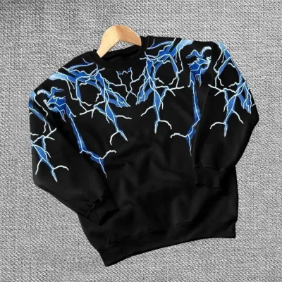 Jinê Reş 3 Têl Pembû Bi Çapî Birûskê Stûyê Bisîklet Sweatshirt 1