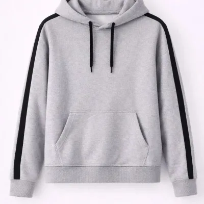 Pánský oversized bavlněný sweatshirt s kapucí a pruhy, šedý, 3 nitě 2