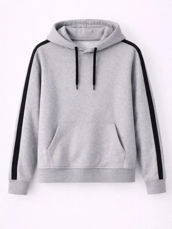 Pánský oversized bavlněný sweatshirt s kapucí a pruhy, šedý, 3 nitě 2