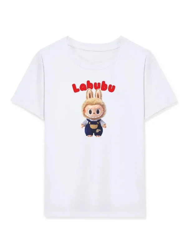 Djevojčica bijela Labubu print obična majica 1
