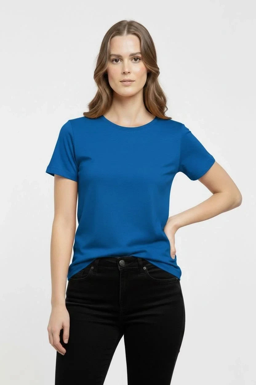 Dámské indigové slim fit tričko s cyklistickým výstřihem a lycrou basic