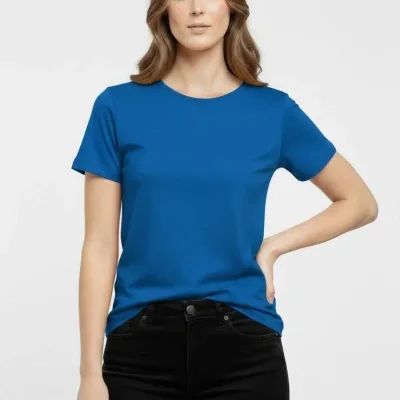 Dámské indigové slim fit tričko s cyklistickým výstřihem a lycrou basic 1