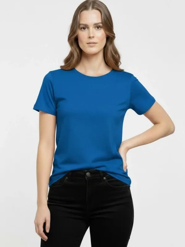 Dámské indigové slim fit tričko s cyklistickým výstřihem a lycrou basic 1