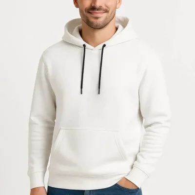 Bărbat Alb 3 Fire Bumbac Glugă Cangur Buzunar Sweatshirt 7