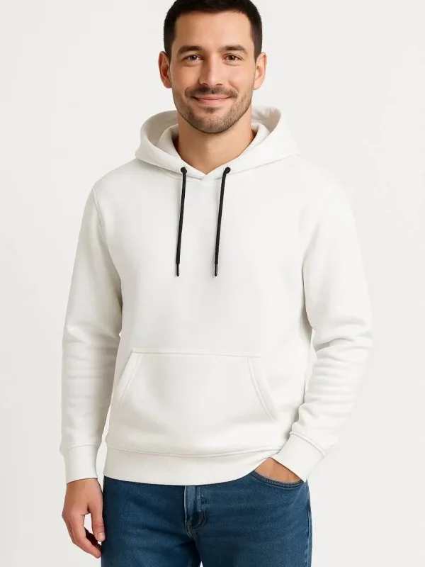Bărbat Alb 3 Fire Bumbac Glugă Cangur Buzunar Sweatshirt 7