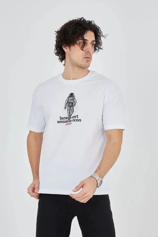 Férfi Fehér Regular Kerékpár Nyakú Nyomott Rövid Ujjú Póló 3