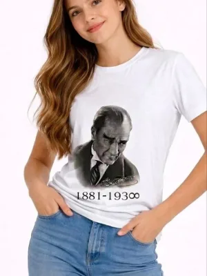 Девојче бела бициклистичка јака со печатење на Ататурк