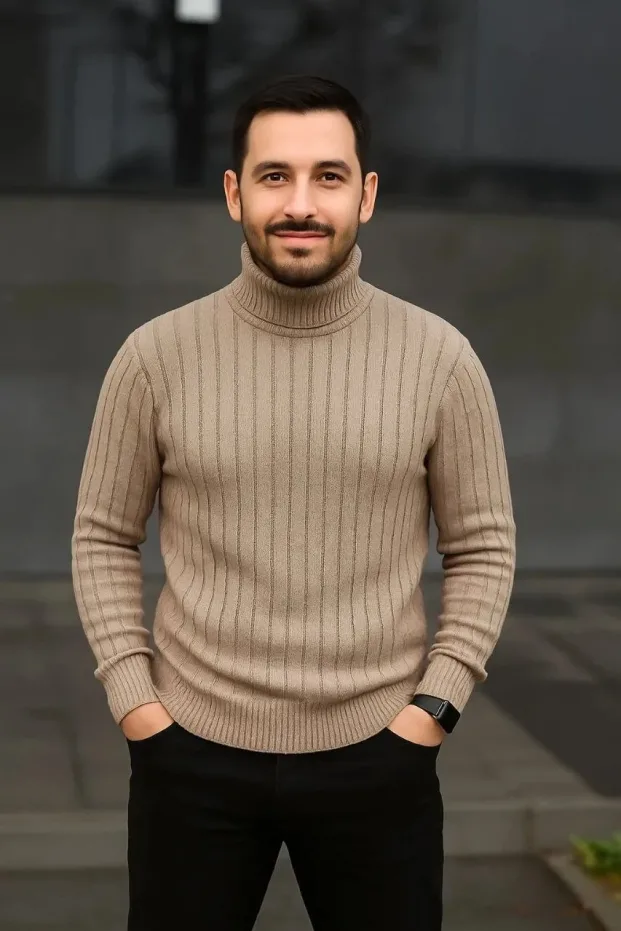 Erkek 2'li Set Fitilli Tam Boğazlı Balıkçı Yaka Triko Kazak 2