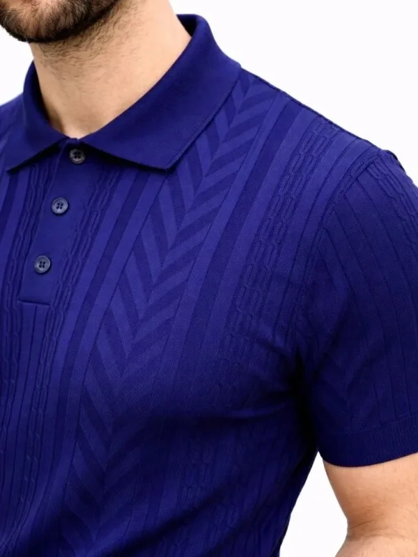 Męski Granatowy Krótki Rękaw Z Guzikami Polo Sweter 1