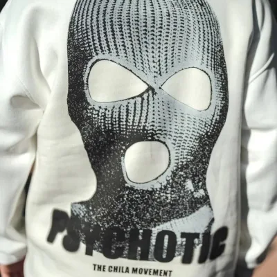 Sweatshirtê Spî ê Mêran ê Bi 3 Têlên Pembû, Stûyê Bisîkletê û Çapkirî 2