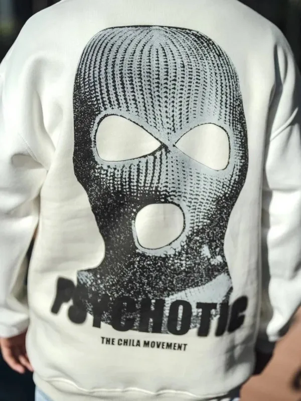 Sweatshirtê Spî ê Mêran ê Bi 3 Têlên Pembû, Stûyê Bisîkletê û Çapkirî 2
