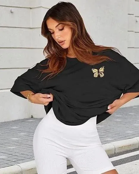 Femeie Neagră Oversize Guler Bicicletă Imprimat Tricou 1