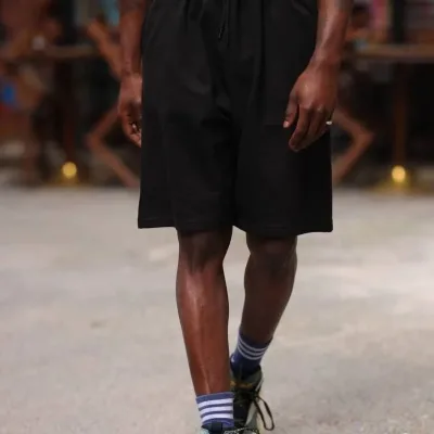 Men's Black Two-Thread Cotton Shorts with Pockets 1