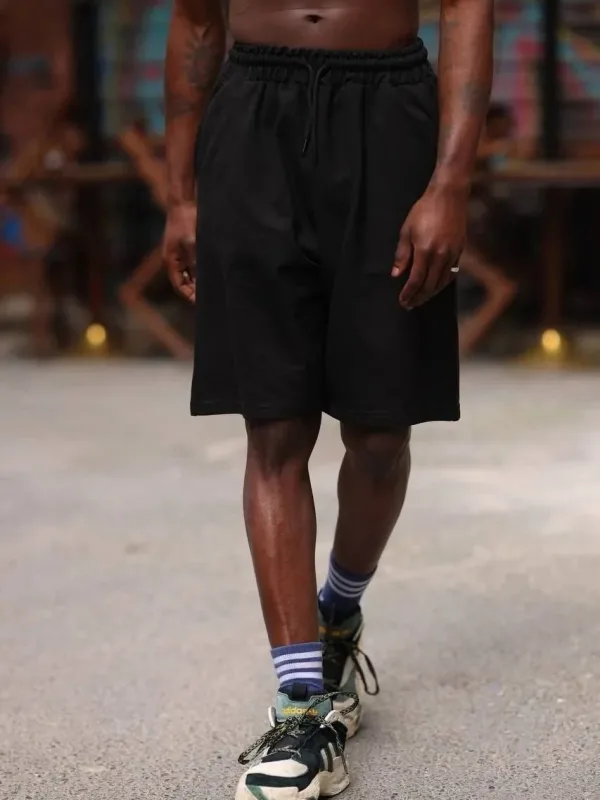 Men's Black Two-Thread Cotton Shorts with Pockets 1
