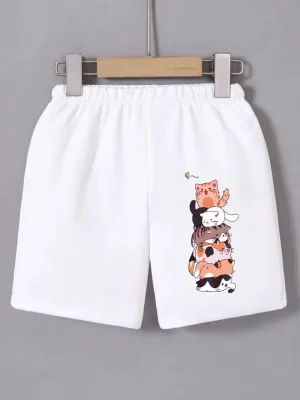 Kadın Beyaz Beli Lastikli Baskılı Mini Şort