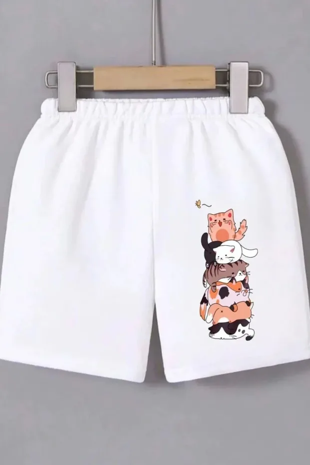 Ženski beli sa gumicom u struku sa printom mini šorc 1