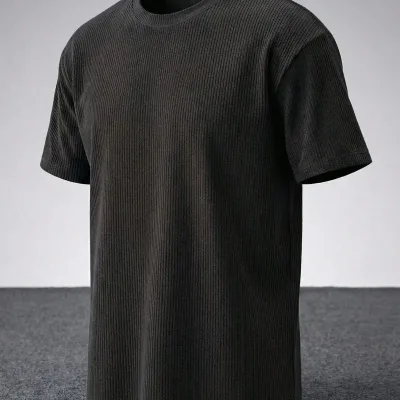 შავი Oversize ნეკნიანი 100% ბამბა Premium T-მაისური 2