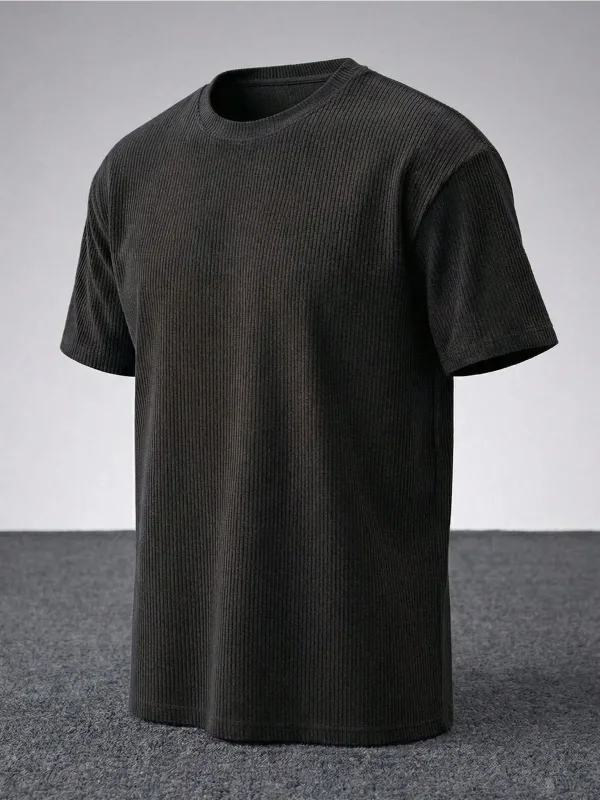 შავი Oversize ნეკნიანი 100% ბამბა Premium T-მაისური 2