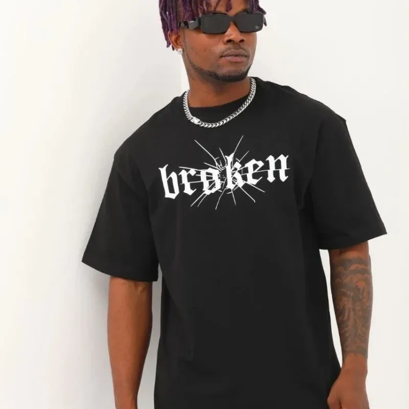 Men's Black Regular Crew Neck Printed T-Shirt