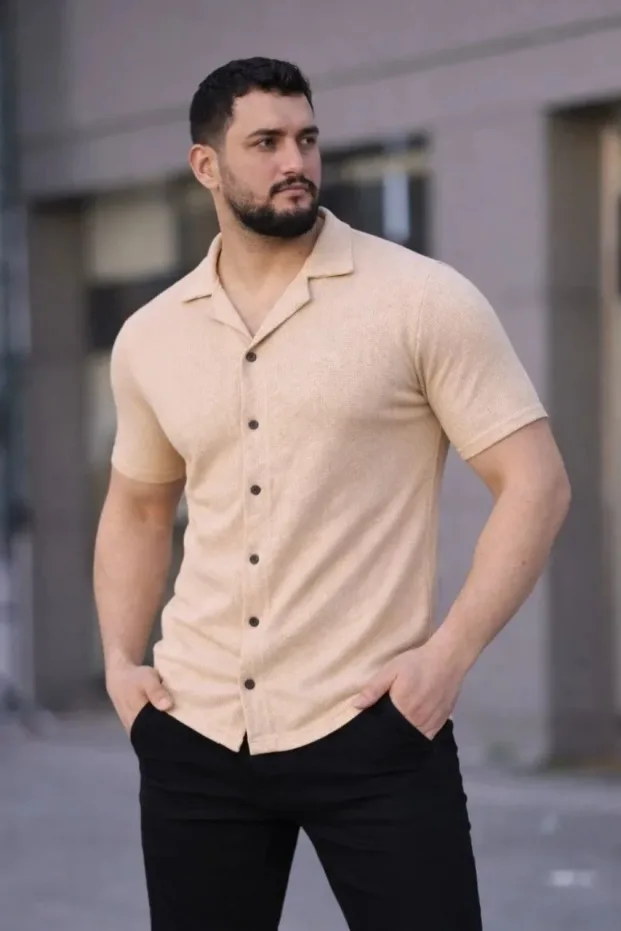 Erkek 3'lü Set Waffle Kumaş Yakalı Kısa Kol Düğmeli Gömlek 3