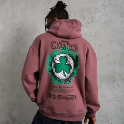 Men's Dusty Rose 3-Thread Cotton Hooded Printed Sweatshirt with Pockets 3