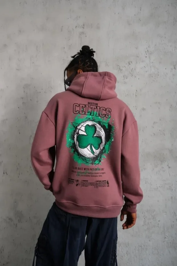 Sweatshirtê Mêran ê Pembe Gulî, 3 Têl, Pembû, Bi Kevan, Çapkirî, Bi Berîk 3