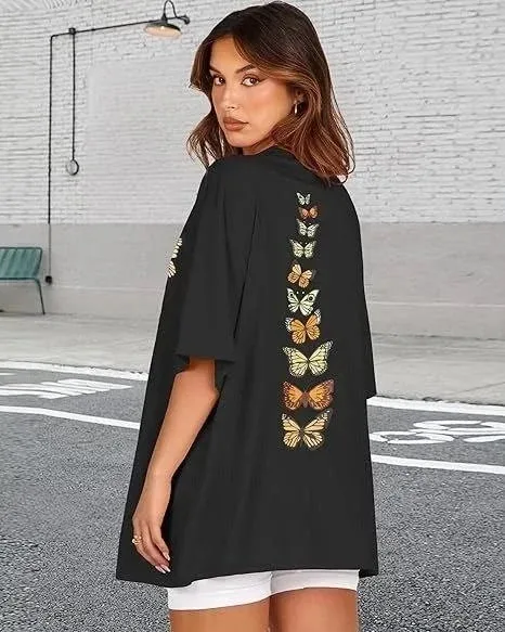 Femeie Neagră Oversize Guler Bicicletă Imprimat Tricou 3