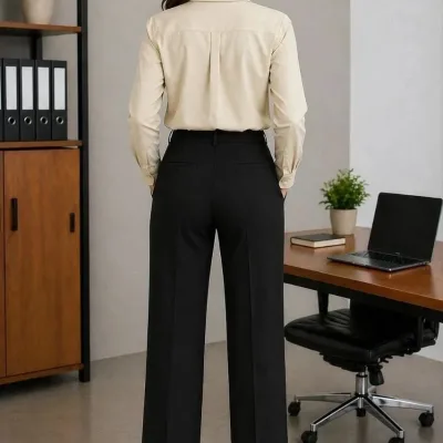 Women's Beige Buttoned Classic Collar Long Sleeve Shirt 3