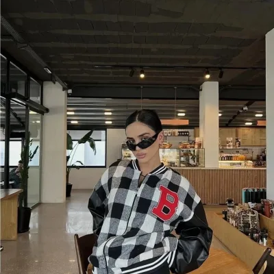 Women's Black Polka Dot Pattern Embroidered College Jacket 3