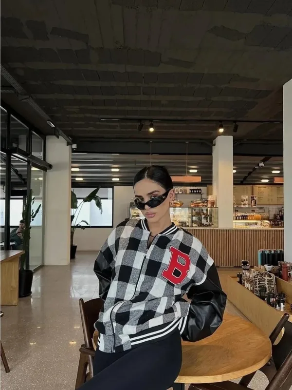 Women's Black Polka Dot Pattern Embroidered College Jacket 3
